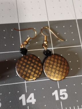 Gold and Black Disc Drop Earrings - Women's Fashion Jewelry